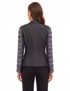 Fitted Tweed Blazer Jacket with Lurex and Denim Back by Rinascimento 2