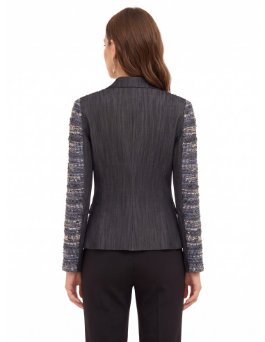 Giacca Blazer Sfiancata In Tweed Con Lurex E Retro In Denim Rinascimento