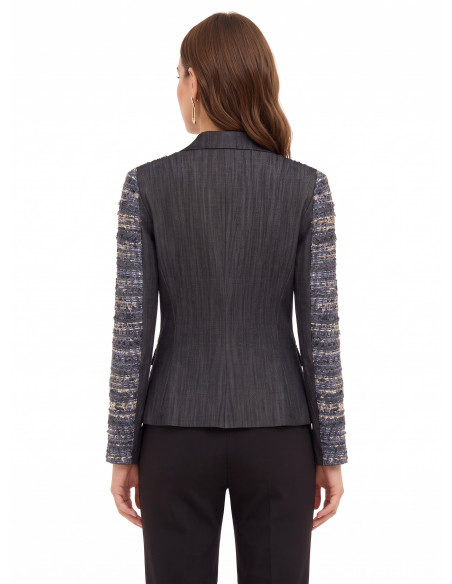 Giacca Blazer Sfiancata In Tweed Con Lurex E Retro In Denim Rinascimento