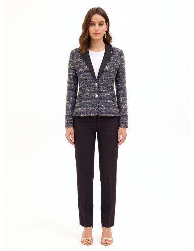 Fitted Tweed Blazer Jacket with Lurex and Denim Back by Rinascimento