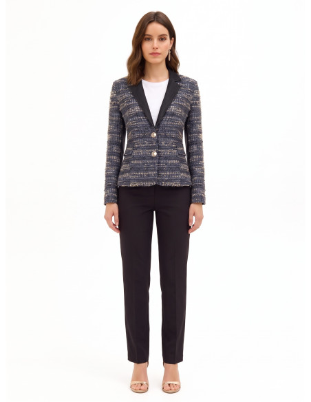 Fitted Tweed Blazer Jacket with Lurex and Denim Back by Rinascimento