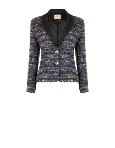 Fitted Tweed Blazer Jacket with Lurex and Denim Back by Rinascimento
