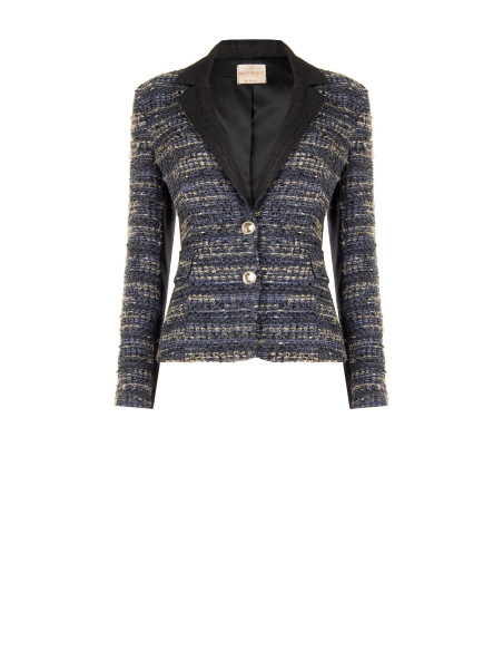 Veste blazer cintrée en tweed avec lurex et dos en denim « Rinascimento »