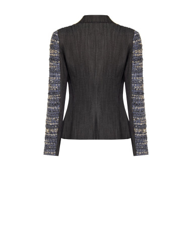 Giacca Blazer Sfiancata In Tweed Con Lurex E Retro In Denim Rinascimento