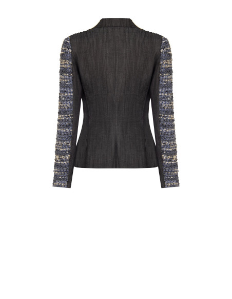 Giacca Blazer Sfiancata In Tweed Con Lurex E Retro In Denim Rinascimento