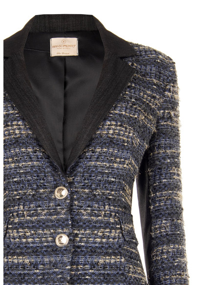 Fitted Tweed Blazer Jacket with Lurex and Denim Back by Rinascimento