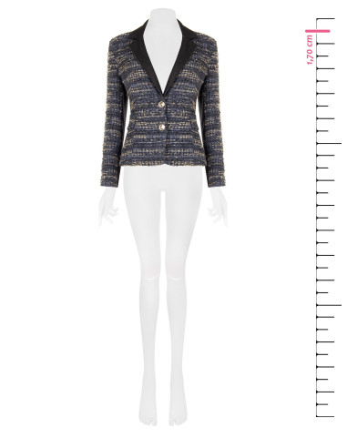 Giacca Blazer Sfiancata In Tweed Con Lurex E Retro In Denim Rinascimento