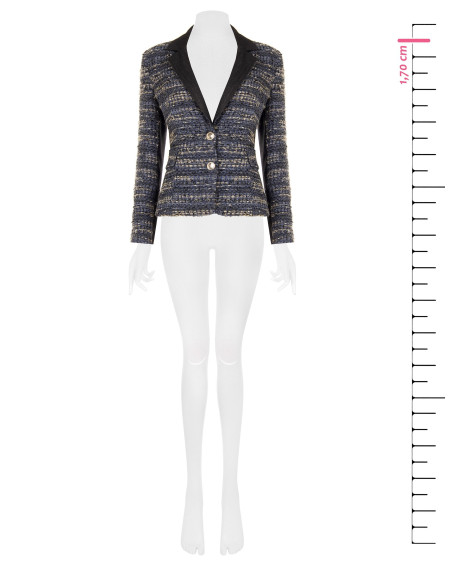 Fitted Tweed Blazer Jacket with Lurex and Denim Back by Rinascimento