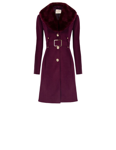 Cappotto Lungo Sfiancato In Velour Con Collo In Pelliccia Sintetica Removibile E Cintura In Similpelle Rinascimento
