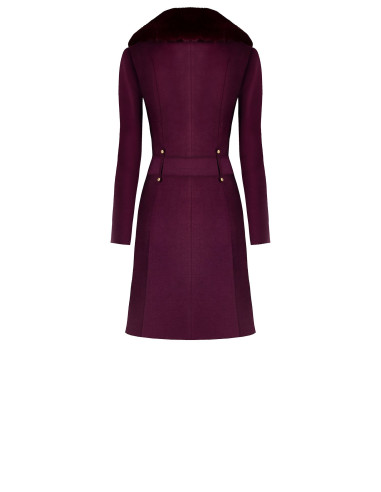 Long, Fitted Velour Coat with a Detachable Faux Fur Collar and a Faux Leather Belt by Rinascimento