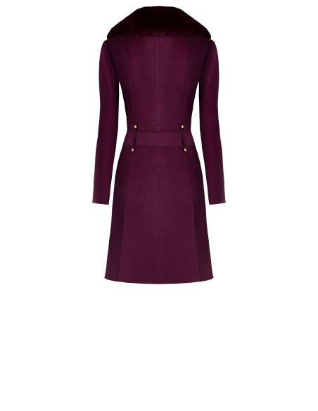Long, Fitted Velour Coat with a Detachable Faux Fur Collar and a Faux Leather Belt by Rinascimento