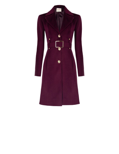 Long, Fitted Velour Coat with a Detachable Faux Fur Collar and a Faux Leather Belt by Rinascimento