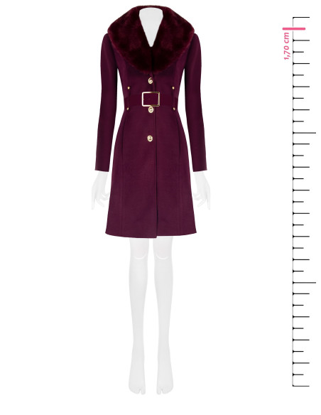 Cappotto Lungo Sfiancato In Velour Con Collo In Pelliccia Sintetica Removibile E Cintura In Similpelle Rinascimento