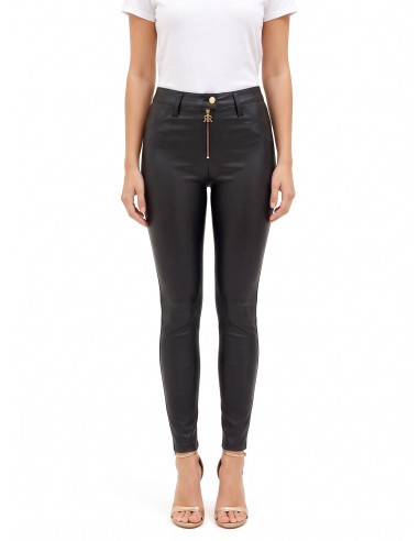 Pantaloni Skinny In Similpelle Con Zip Logo Rr Rinascimento