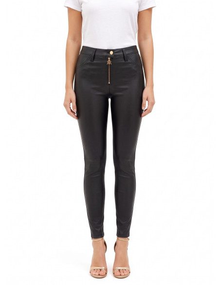 Pantalon skinny en simili-cuir avec fermeture éclair et logo RR Rinascimento