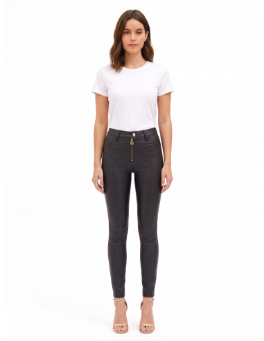 Faux Leather Skinny Trousers with RR Rinascimento Logo Zip