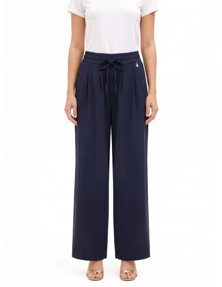Rinascimento Palazzo Trousers in a Viscose Blend with a Drawstring Waist