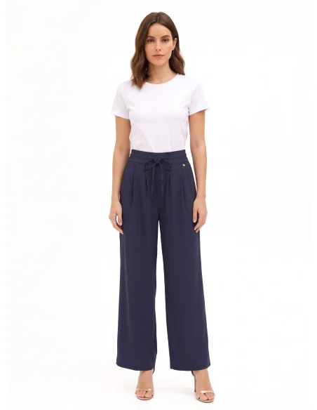 Rinascimento Palazzo Trousers in a Viscose Blend with a Drawstring Waist