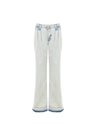 Jeans Wide Leg Con Doppia Pince E Orlo Scucito Lavaggio Extra Chiaro Rinascimento