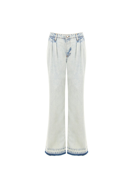 Jeans Wide Leg Con Doppia Pince E Orlo Scucito Lavaggio Extra Chiaro Rinascimento