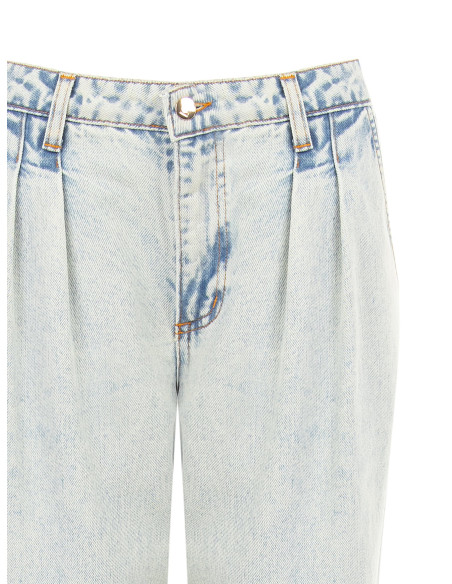 Wide-leg jeans with double darts and frayed hem, ‘Rinascimento’ extra-light wash