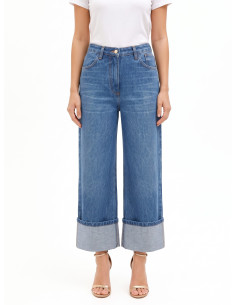 Jeans Straight Cropped Con Maxi Risvolto Rinascimento
