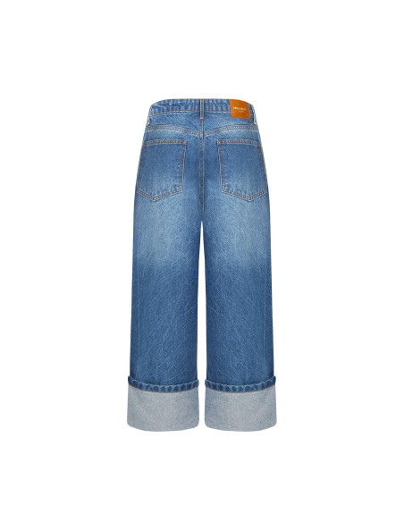 Jeans Straight Cropped Con Maxi Risvolto Rinascimento