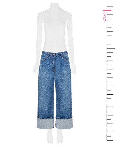 Jeans Straight Cropped Con Maxi Risvolto Rinascimento