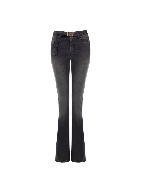 Stretch flare jeans with a matching belt and RR Rinascimento logo buckle