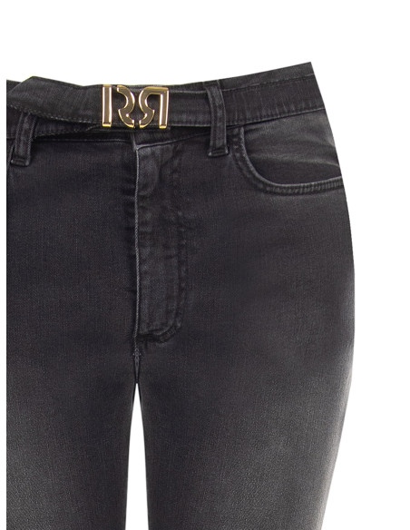 Stretch flare jeans with a matching belt and RR Rinascimento logo buckle
