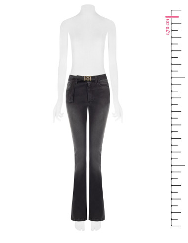 Stretch flare jeans with a matching belt and RR Rinascimento logo buckle