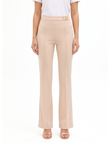 Scuba Crepe Flared Trousers with a Decorative ‘Rinascimento’ Logo Button