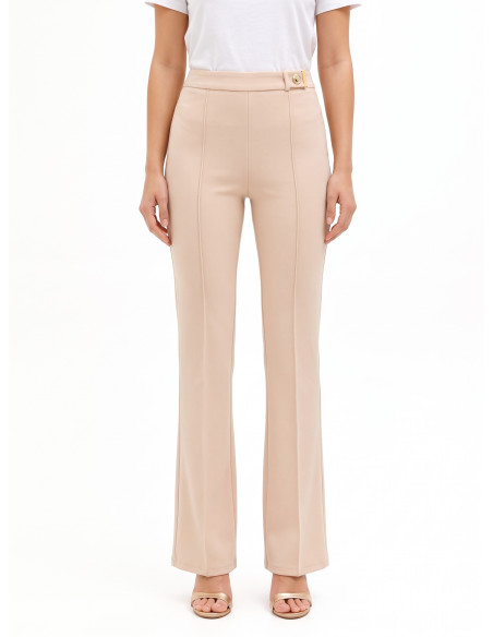Scuba Crepe Flared Trousers with a Decorative ‘Rinascimento’ Logo Button