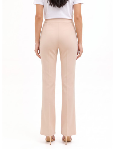 Pantaloni A Zampa In Scuba Crepe Con Bottone Logo Decorativo Rinascimento