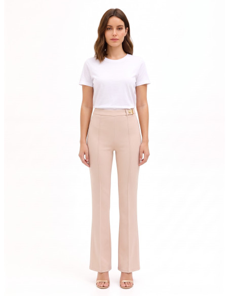 Scuba Crepe Flared Trousers with a Decorative ‘Rinascimento’ Logo Button