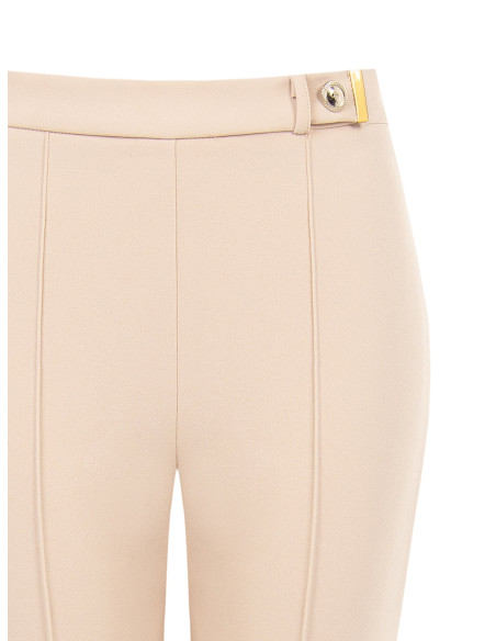 Pantaloni A Zampa In Scuba Crepe Con Bottone Logo Decorativo Rinascimento