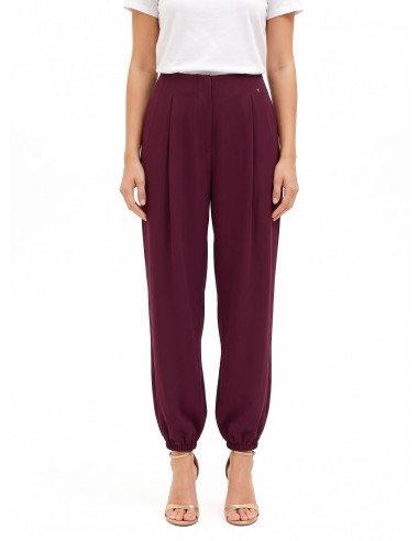 Wide-leg, balloon-style trousers in polyviscose with Rinascimento-style pleats
