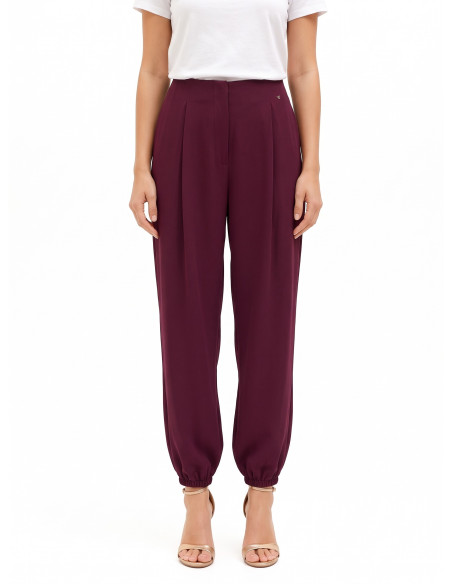 Pantalon large à coupe ballon en polyviscose avec plis « Rinascimento »