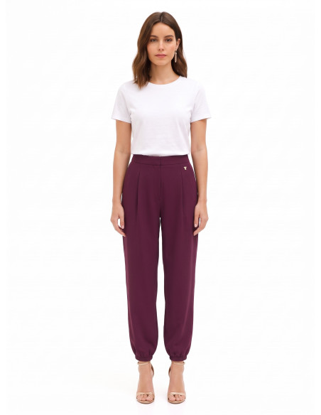 Wide-leg, balloon-style trousers in polyviscose with Rinascimento-style pleats