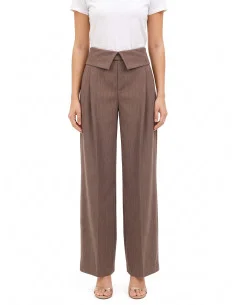 Striped Palazzo Trousers in a Viscose Blend with a Turn-up at the Waist – Rinascimento