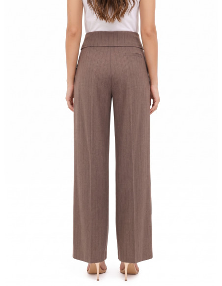 Pantalon palazzo en viscose mélangée, à rayures, avec revers à la taille, Rinascimento