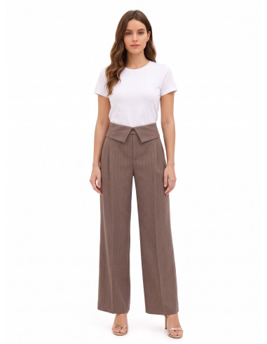 Pantaloni Palazzo In Misto Viscosa A Righe Con Risvolto In Vita Rinascimento