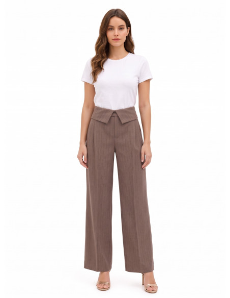 Striped Palazzo Trousers in a Viscose Blend with a Turn-up at the Waist – Rinascimento