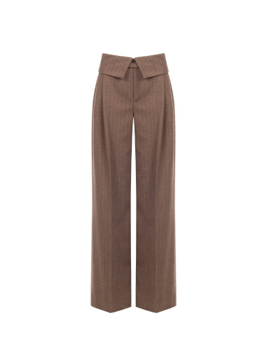 Pantalon palazzo en viscose mélangée, à rayures, avec revers à la taille, Rinascimento