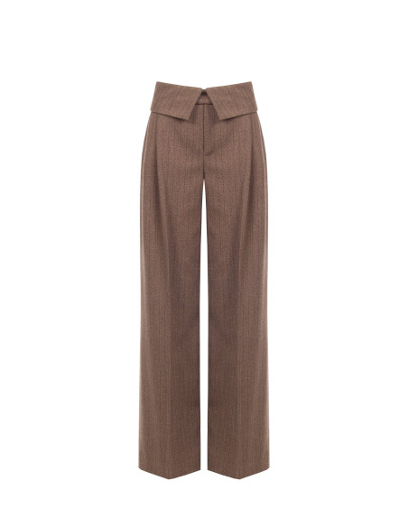 Striped Palazzo Trousers in a Viscose Blend with a Turn-up at the Waist – Rinascimento