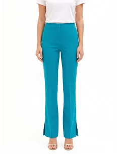 Flared Trousers with Slits in ‘Punto Milano Rinascimento’ Fabric