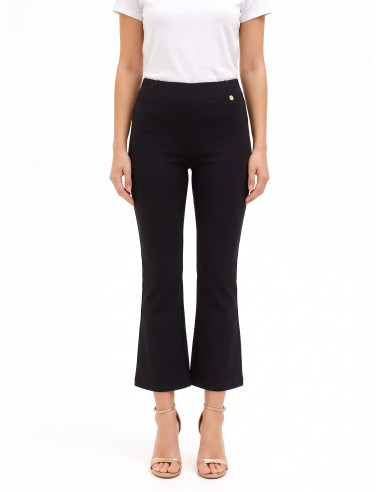 Pantalon évasé court en mélange de viscose avec élastique à la taille – Rinascimento