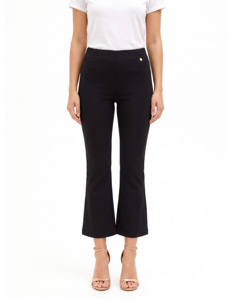 Pantaloni Flare Cropped In Misto Viscosa Con Elastico In Vita Rinascimento