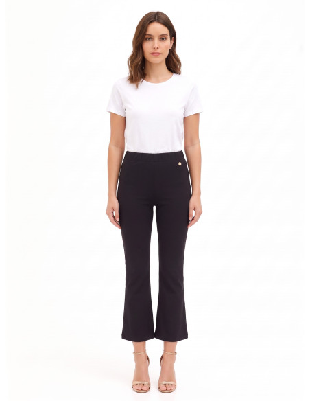 Pantaloni Flare Cropped In Misto Viscosa Con Elastico In Vita Rinascimento