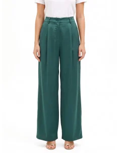 Pantaloni Palazzo In Raso Con Tasche E Pinces Rinascimento